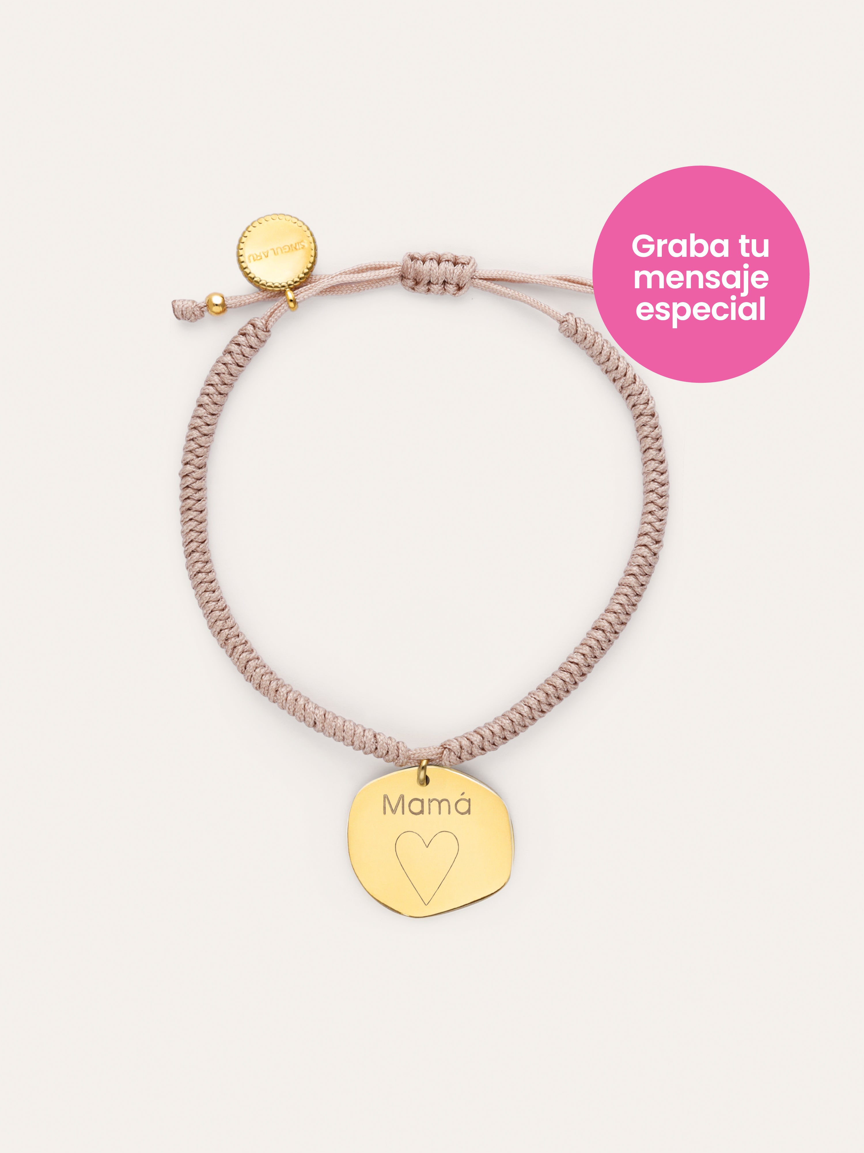 Pulsera Personalizada Medallón Organic Rosa Acero Baño Oro