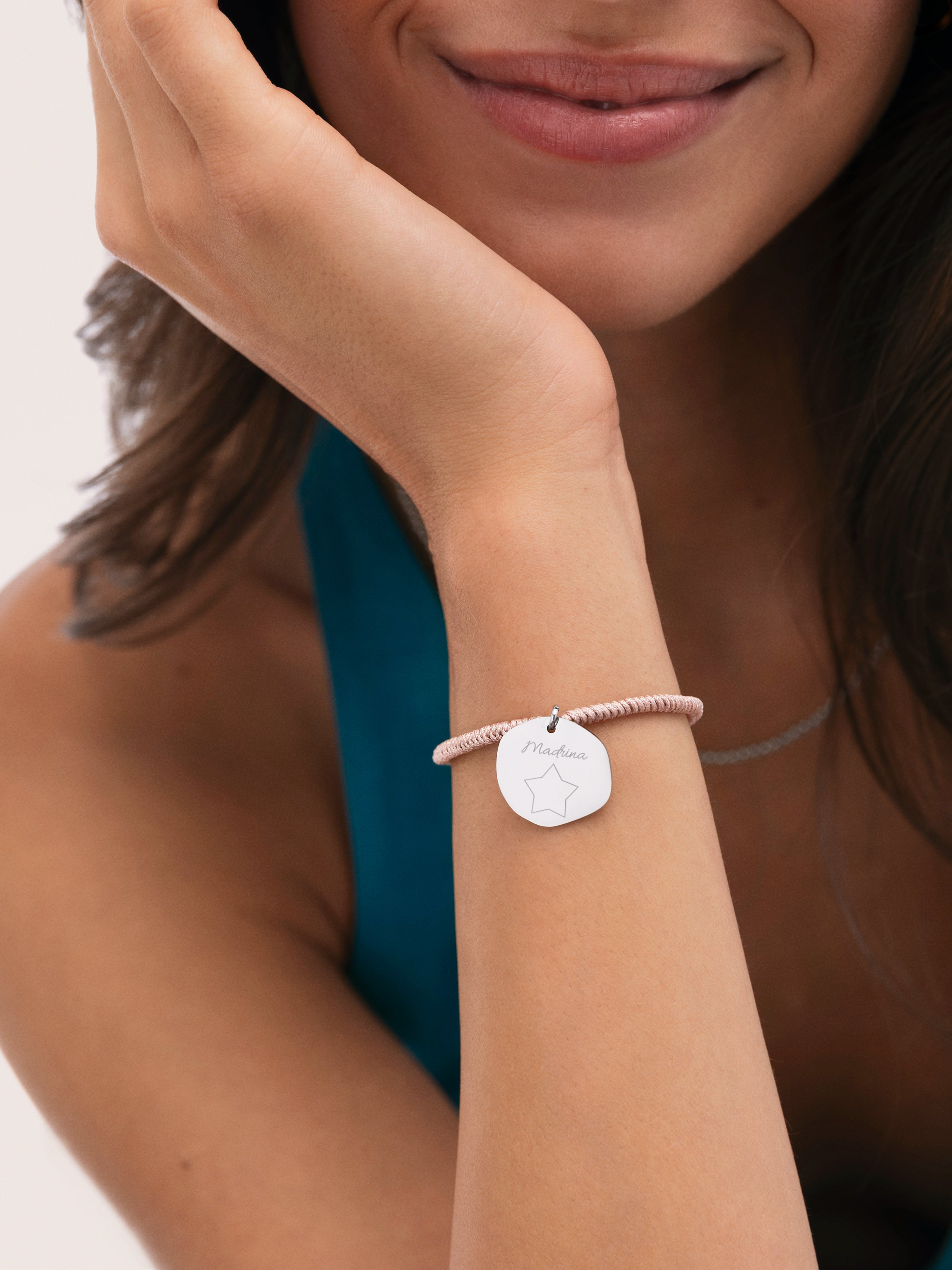 Pulsera Personalizada Medallón Organic Rosa Acero