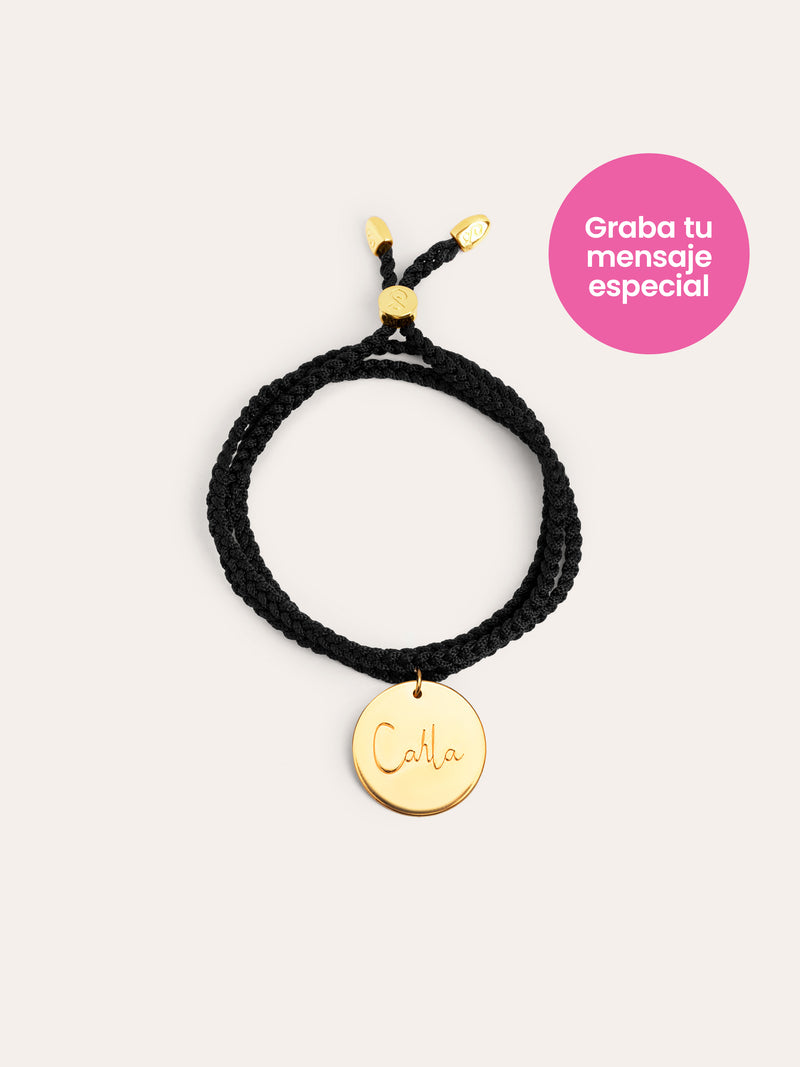 Gepersonaliseerde armband Dream Zwart Zilver Verguld met Goud