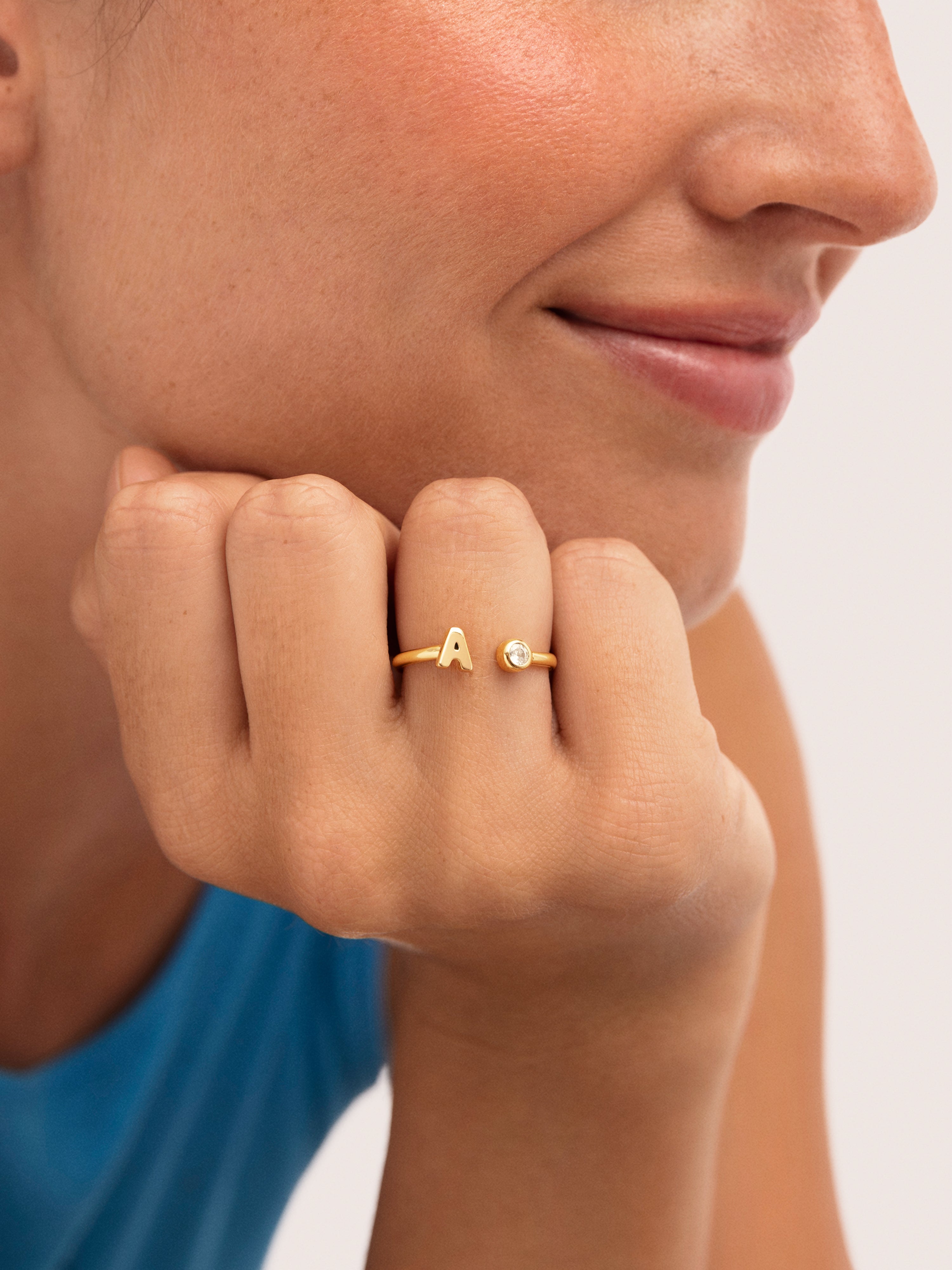 Personalized Ring Letter Spark Steel 18kt Gold Plated