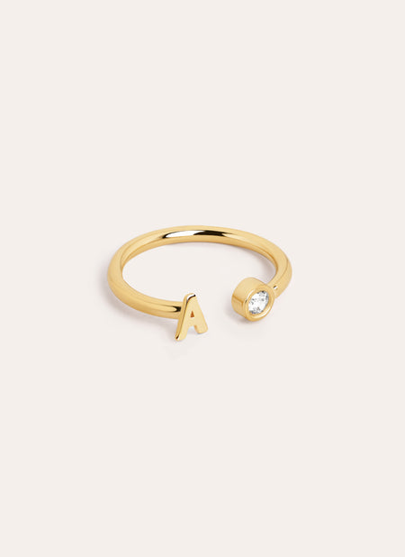 Letter Diamond Personalized Gold Ring