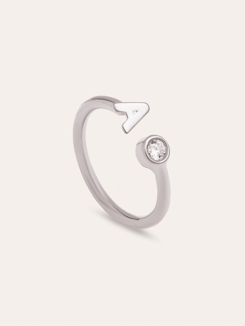 Letter Diamond Personalized Silver Ring
