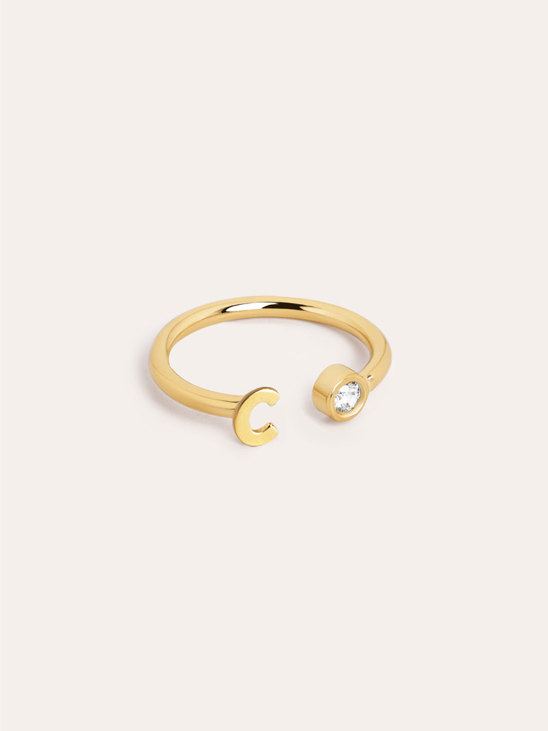 Personalisierter Letter Spark Ring Silber, vergoldet
