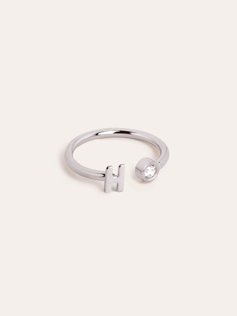 Letter Diamond Personalized Silver Ring