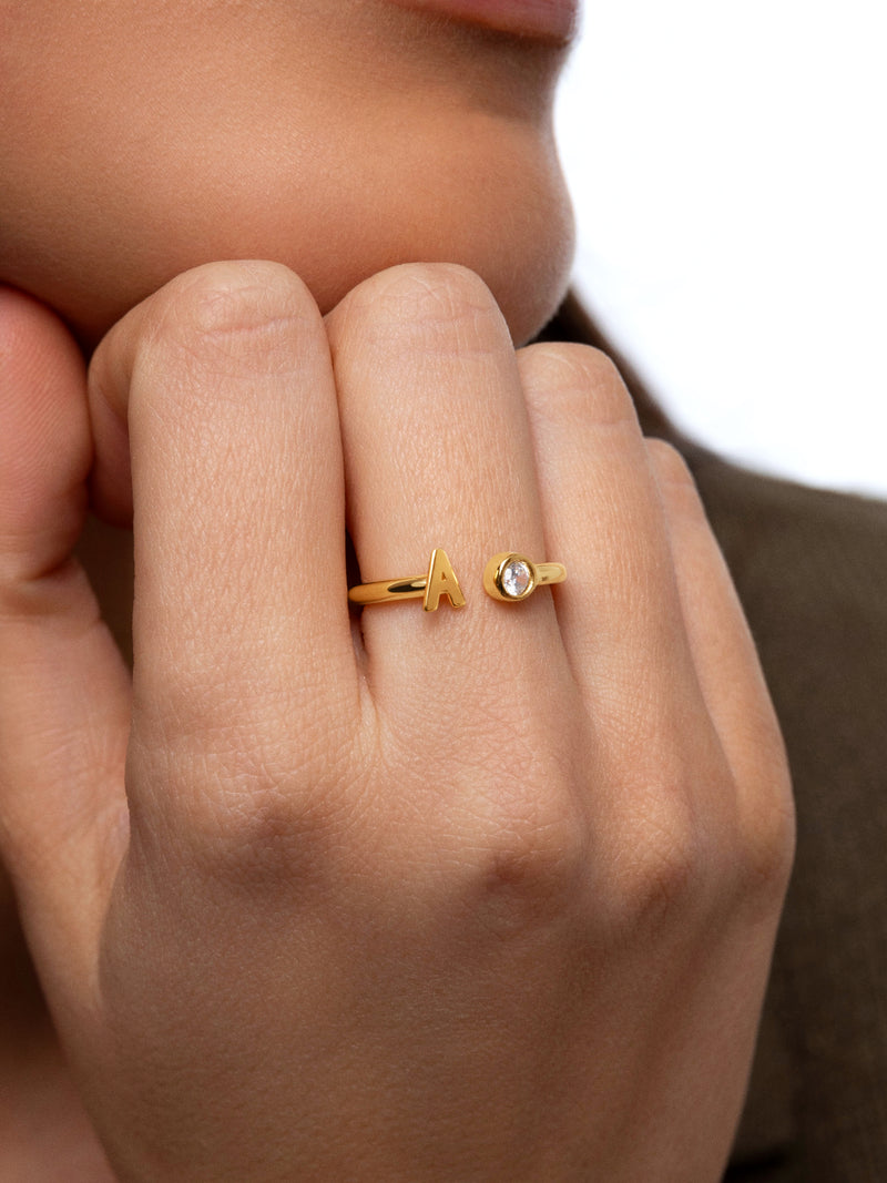 Personalisierter Letter Spark Ring Silber, vergoldet
