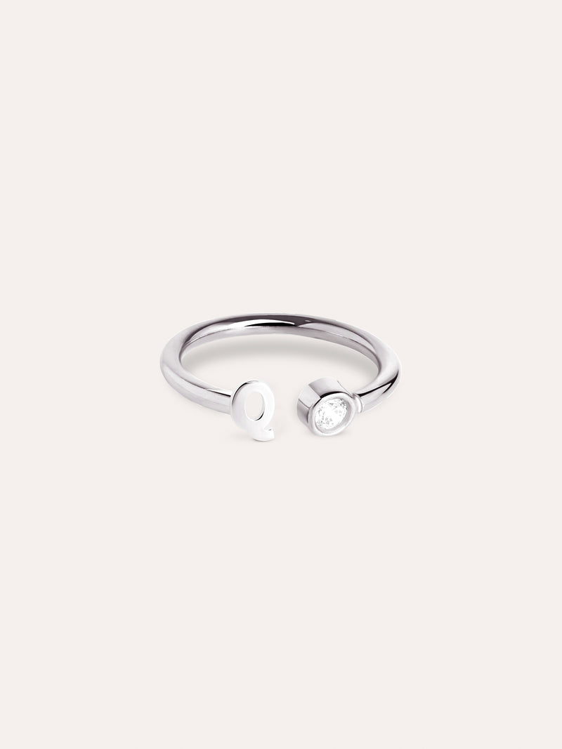 Letter Diamond Personalized Silver Ring