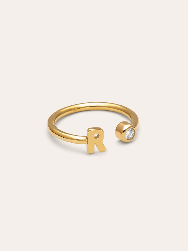 Personalized Ring Letter Spark Steel 18kt Gold Plated