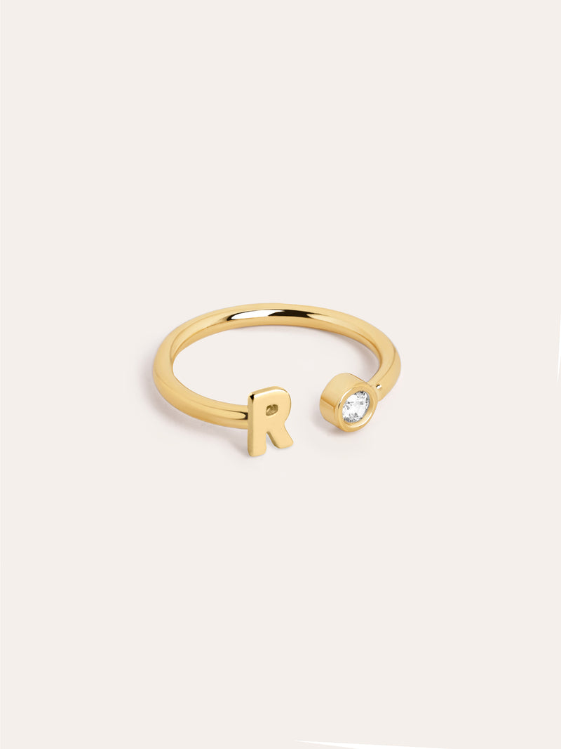 Personalisierter Letter Spark Ring Silber, vergoldet
