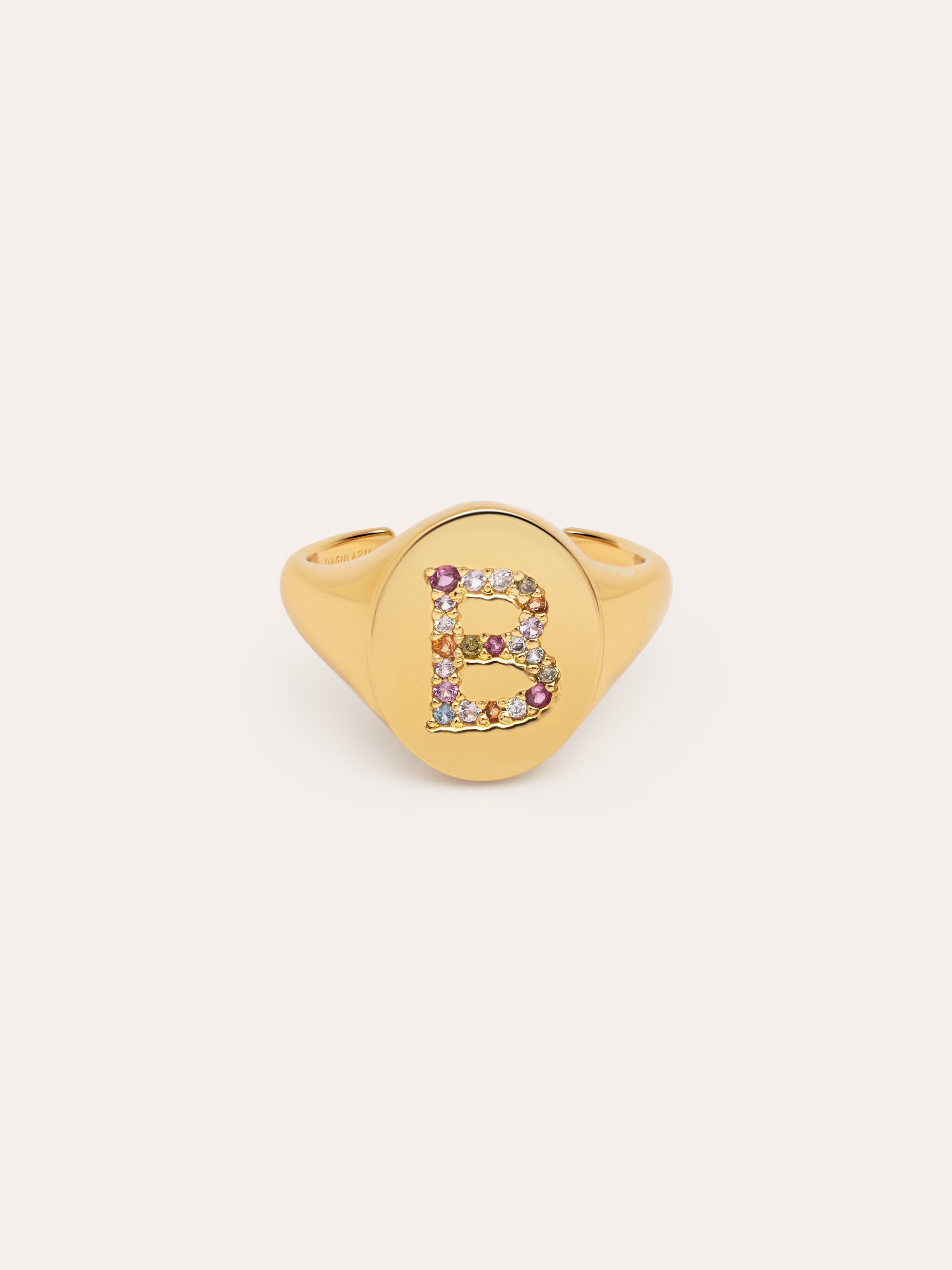 Personalisierter Ring Signet Letter Colors, vergoldet