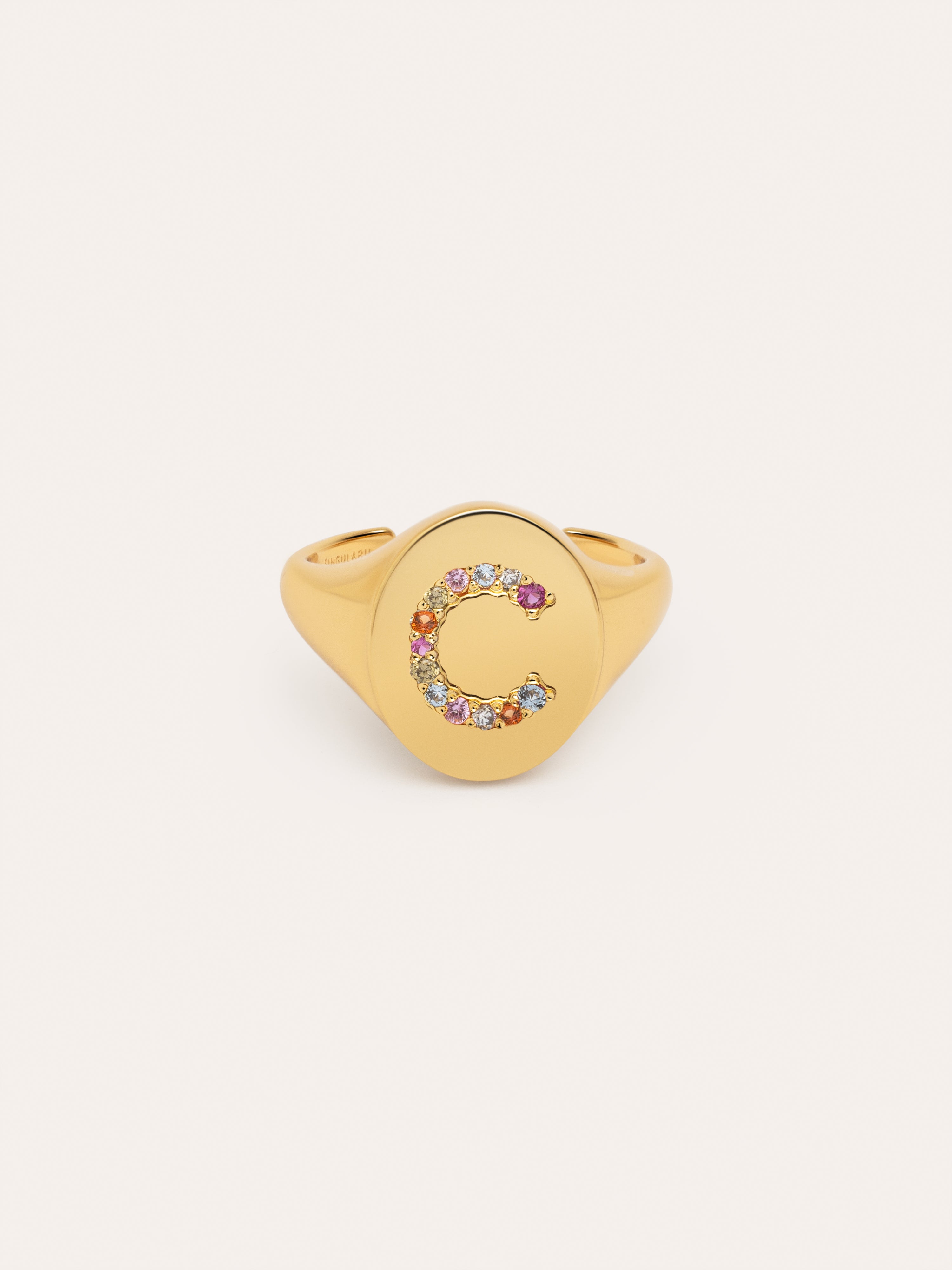 Personalisierter Ring Signet Letter Colors, vergoldet