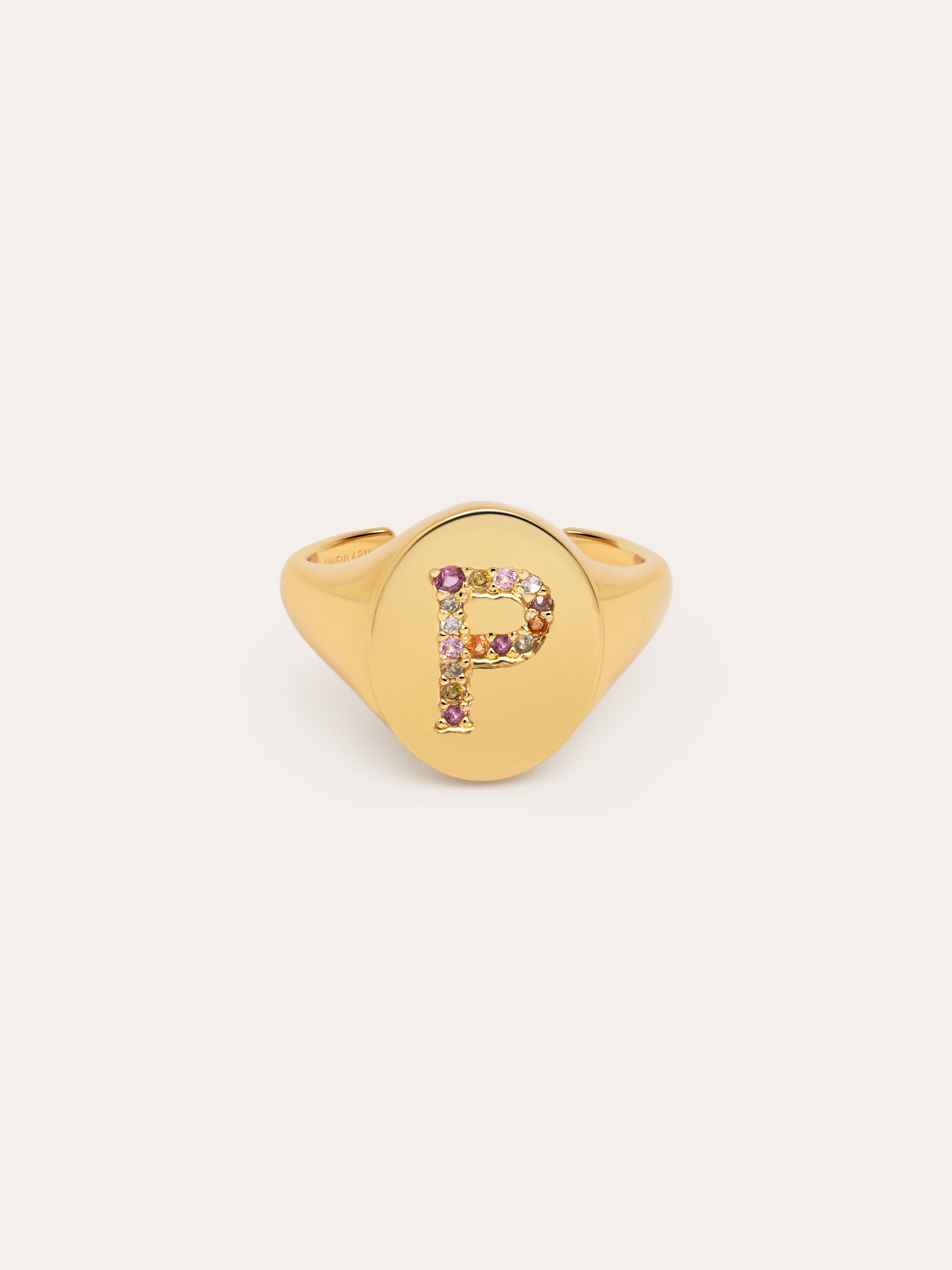 Personalisierter Ring Signet Letter Colors, vergoldet