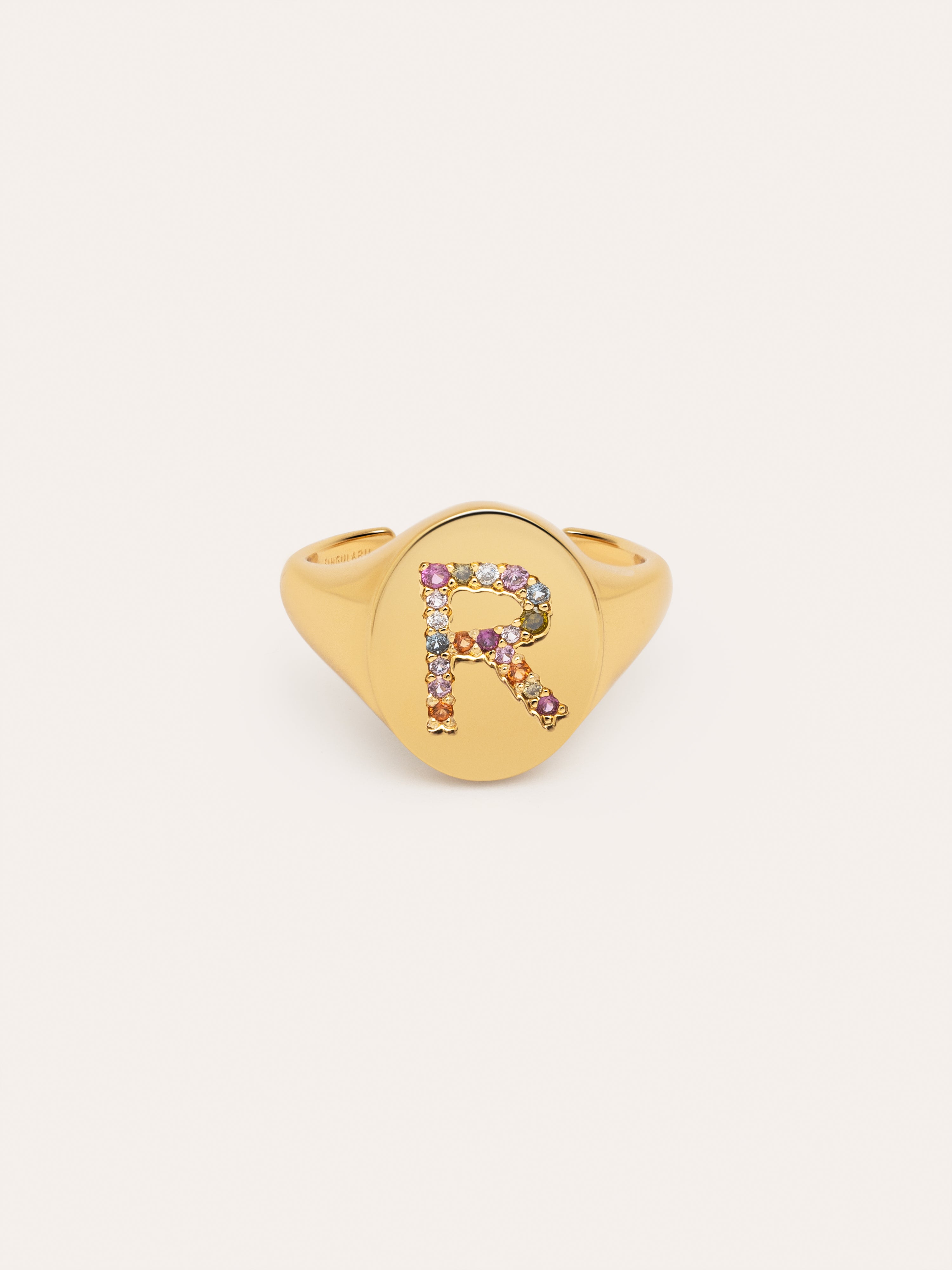 Personalisierter Ring Signet Letter Colors, vergoldet