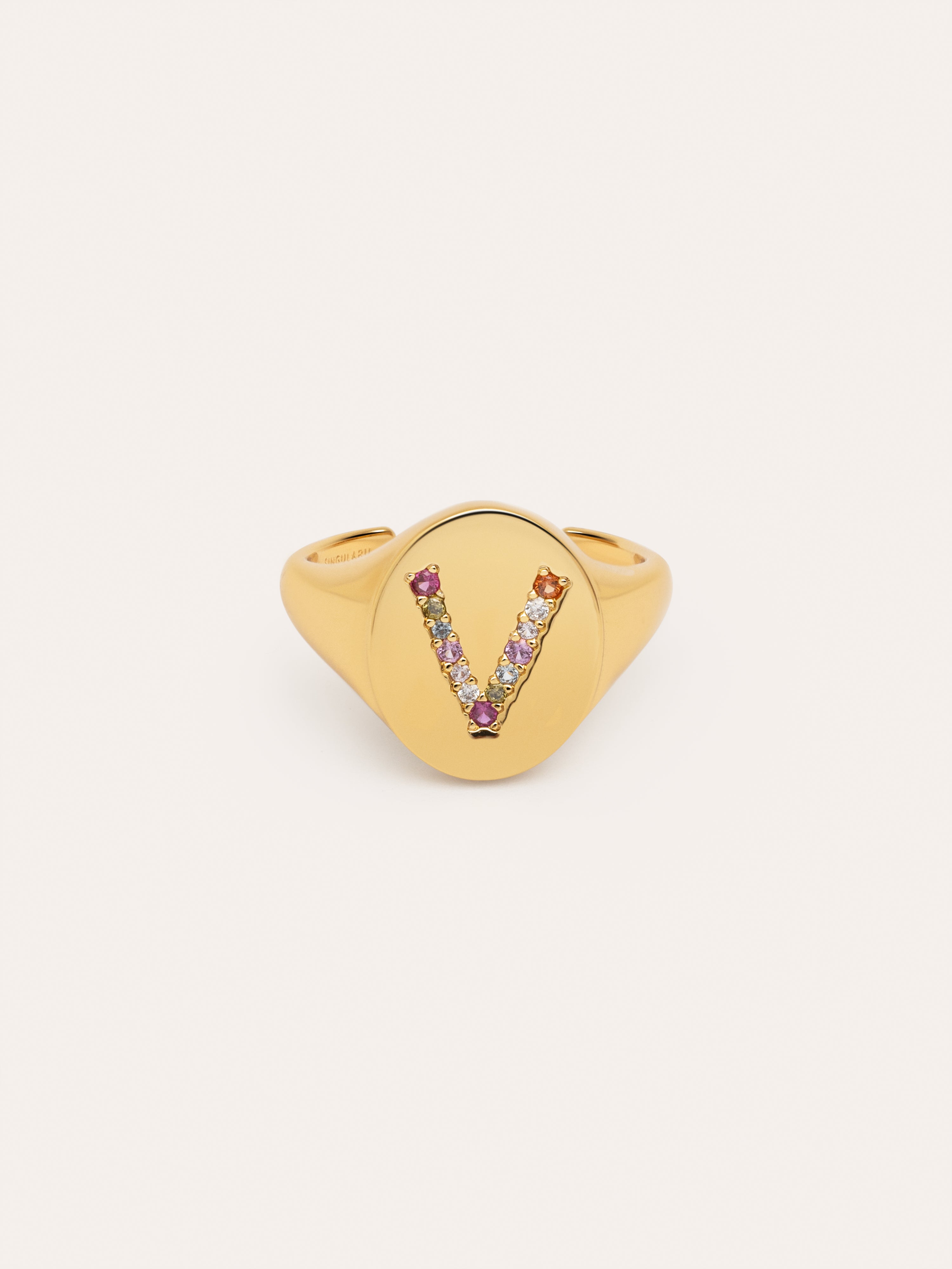 Personalisierter Ring Signet Letter Colors, vergoldet