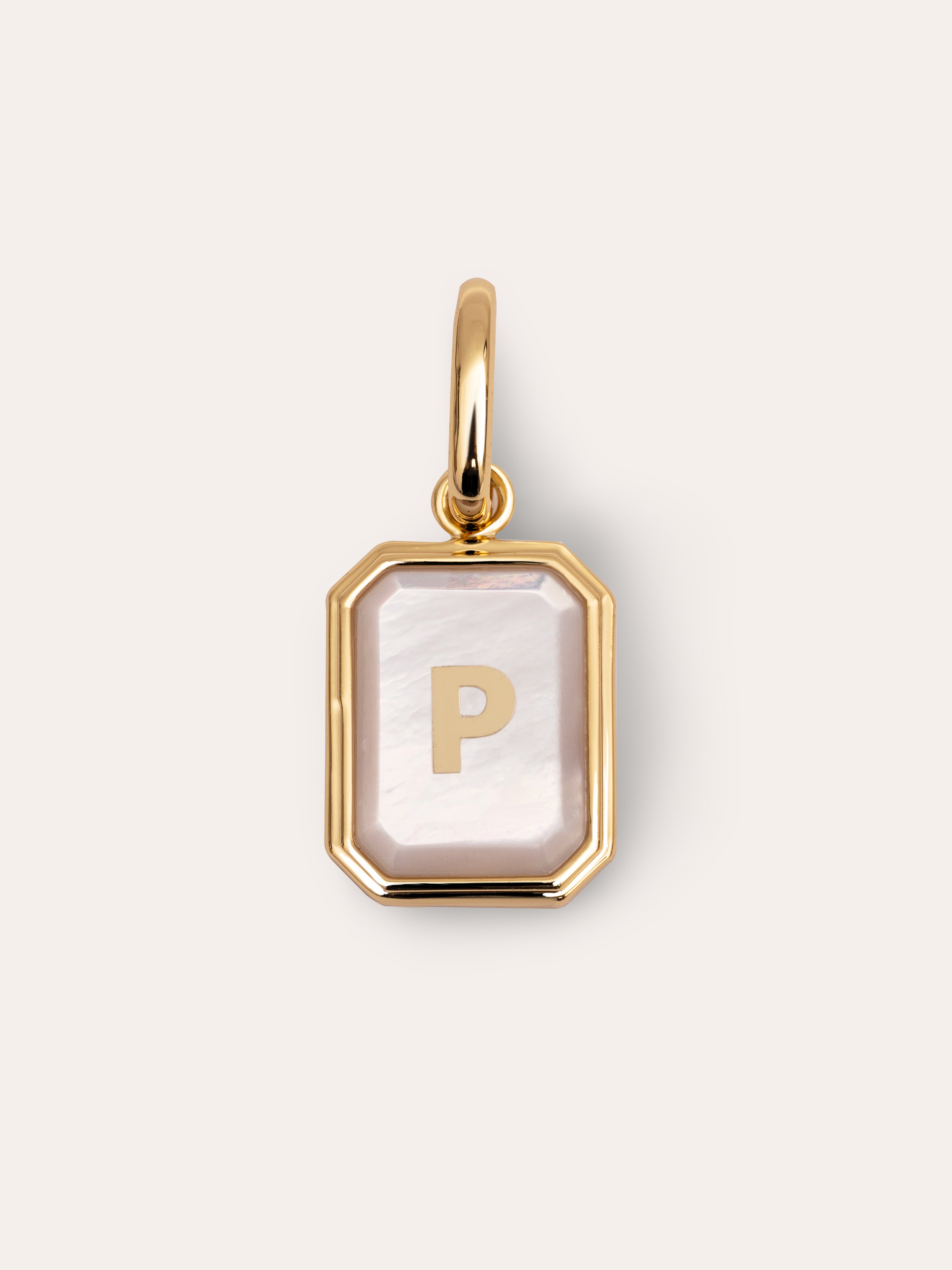 Personalisierter Letter Charm Perlmutt, vergoldet