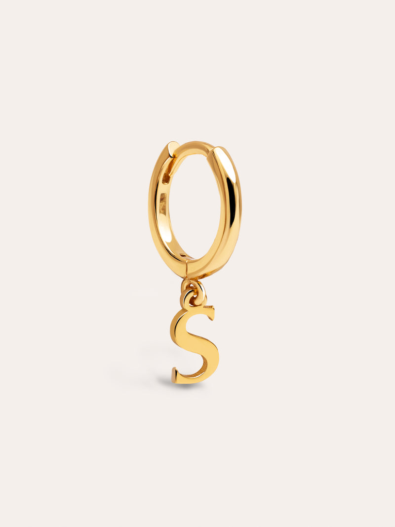 Brinco Individual Personalizado Aro Letter Prata Banho de Ouro