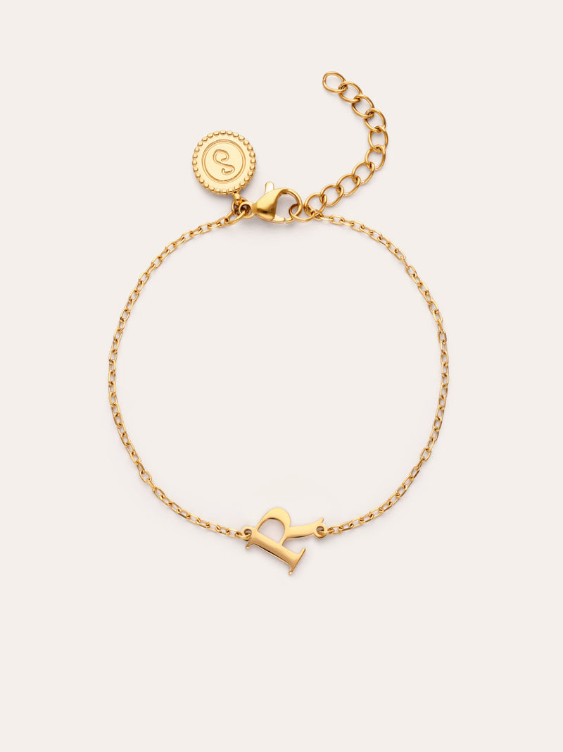 Single Letter armband van staal met gouden plating