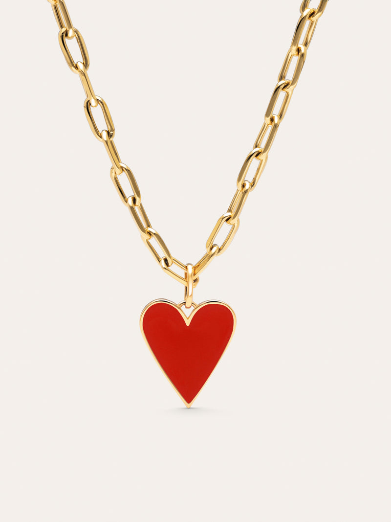 Colar Chic Lovely Heart Red Aço Banho de Ouro