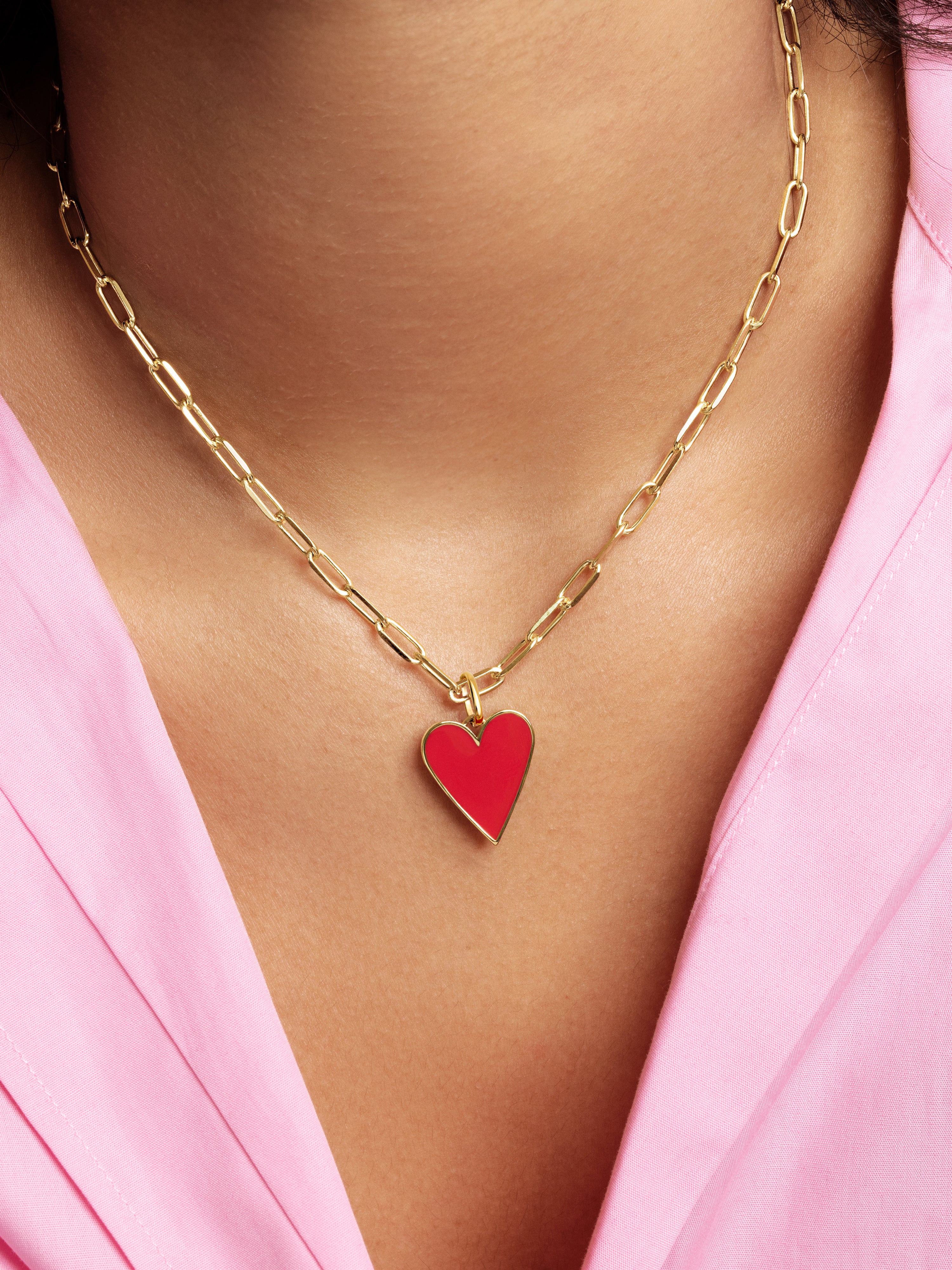 Collar Chic Lovely Heart Red Acero Baño Oro