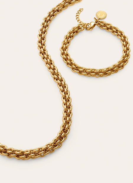 Pack Regalo Collar  Big Rope y Pulsera Big Rope Acero Baño Oro