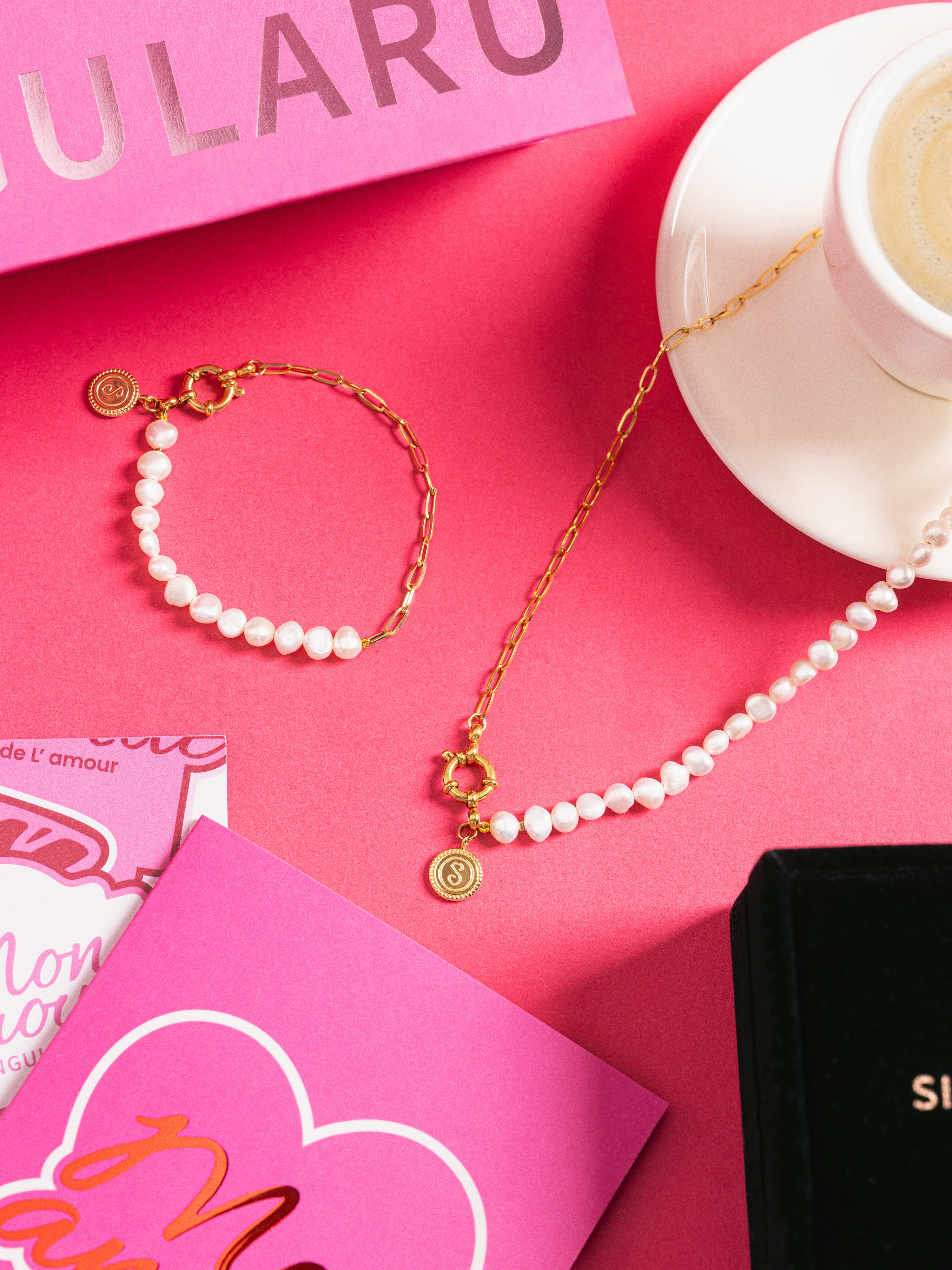 Pack Regalo Collar y Pulsera Chic Pearl Acero Baño Oro