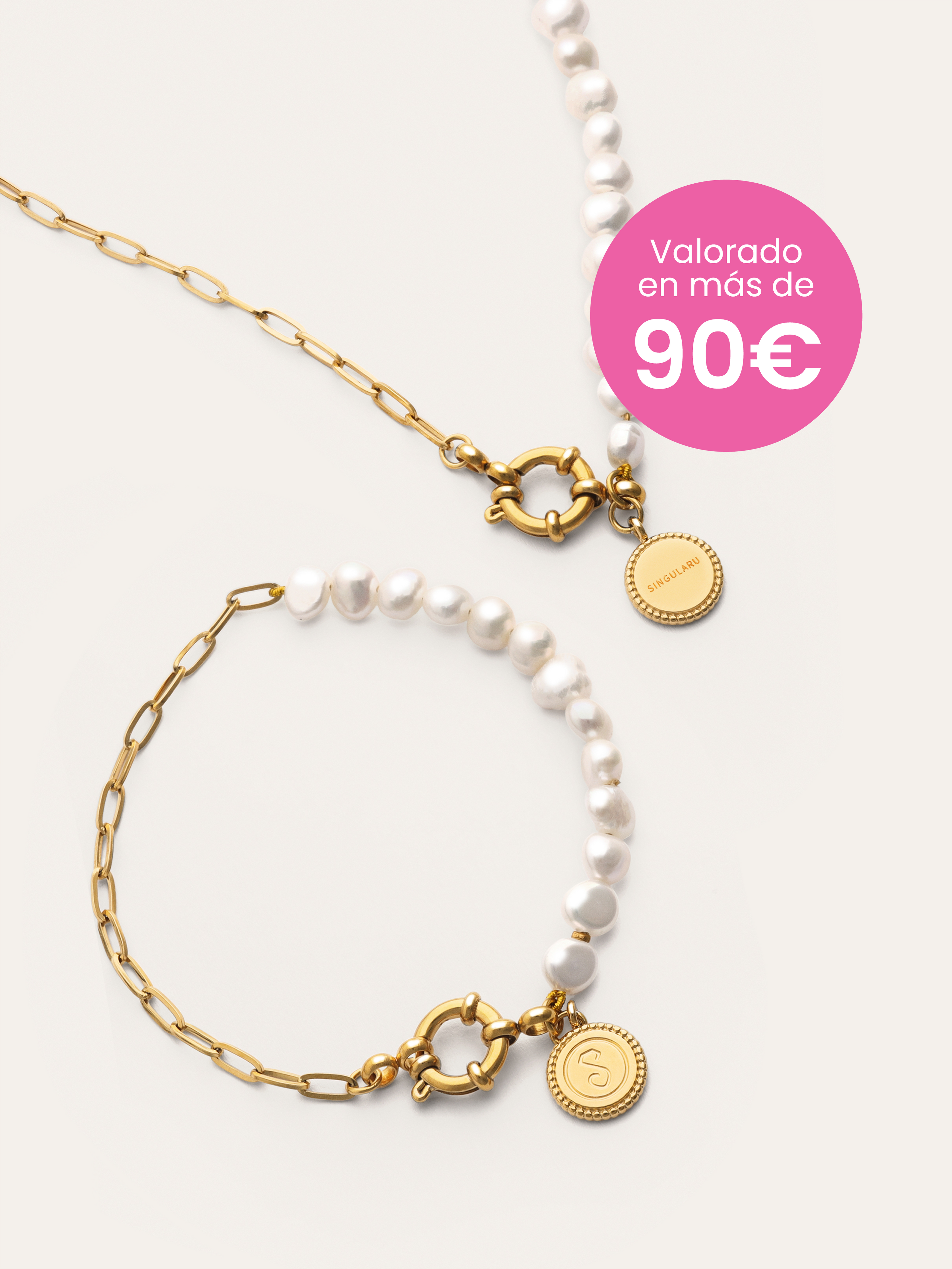 Pack Regalo Collar y Pulsera Chic Pearl Acero Baño Oro