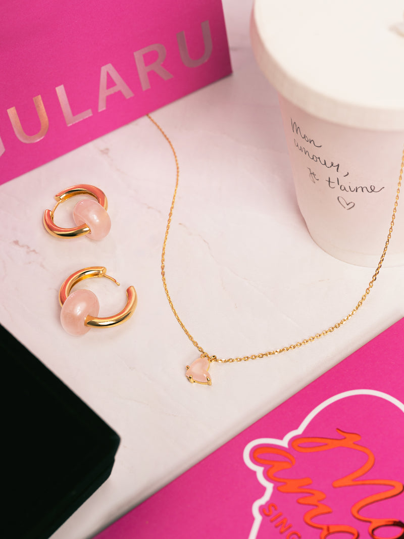 Collar Adorable Heart Pink Baño Oro