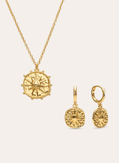 Coffret Cadeau Collier et Boucles D'oreilles Solstice Sun Plaqué Or