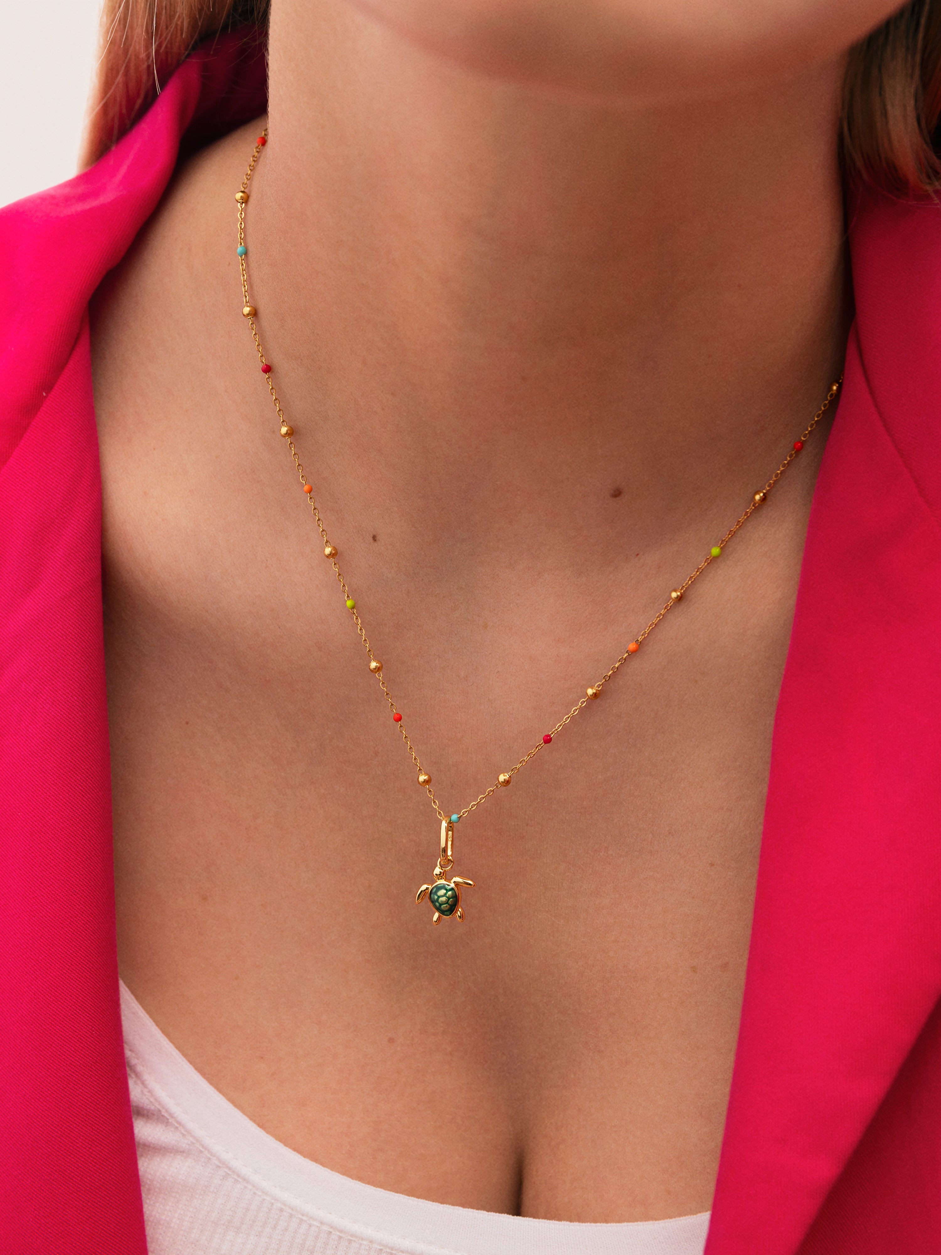 Pack Cadeau Collier Dots L Colors et Charm Tortue Plaqué Or