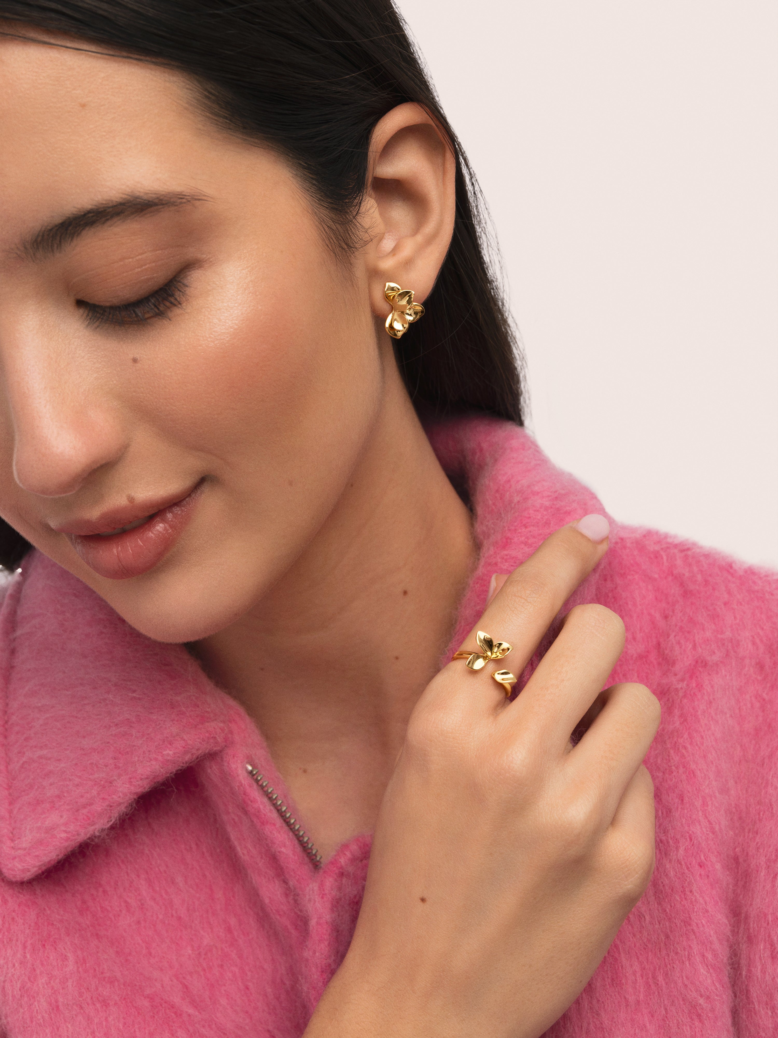 Pack Regalo Pendientes y Anillo Zinnia Baño Oro