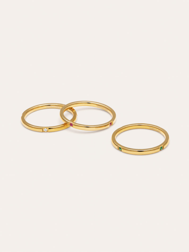 Pack 3 Anéis Palmar Cores Aço Banho Ouro