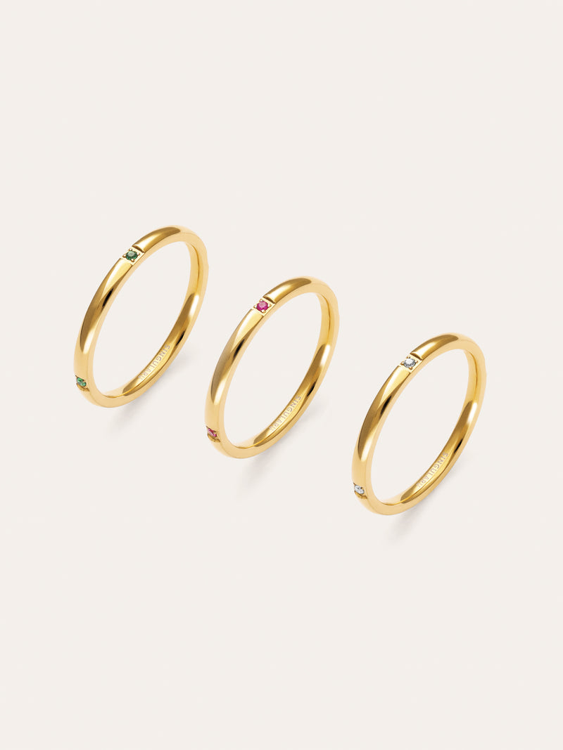 Pack 3 Anéis Palmar Cores Aço Banho Ouro