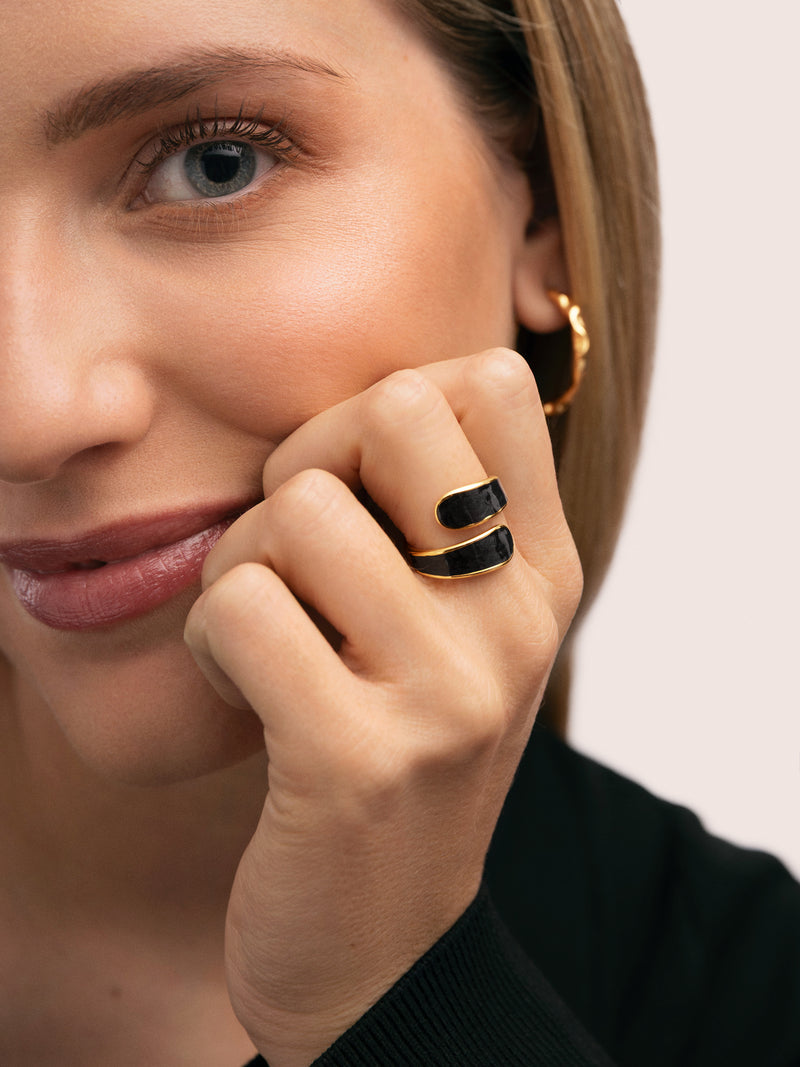 Abbraccio Black Ring Stahl, vergoldet