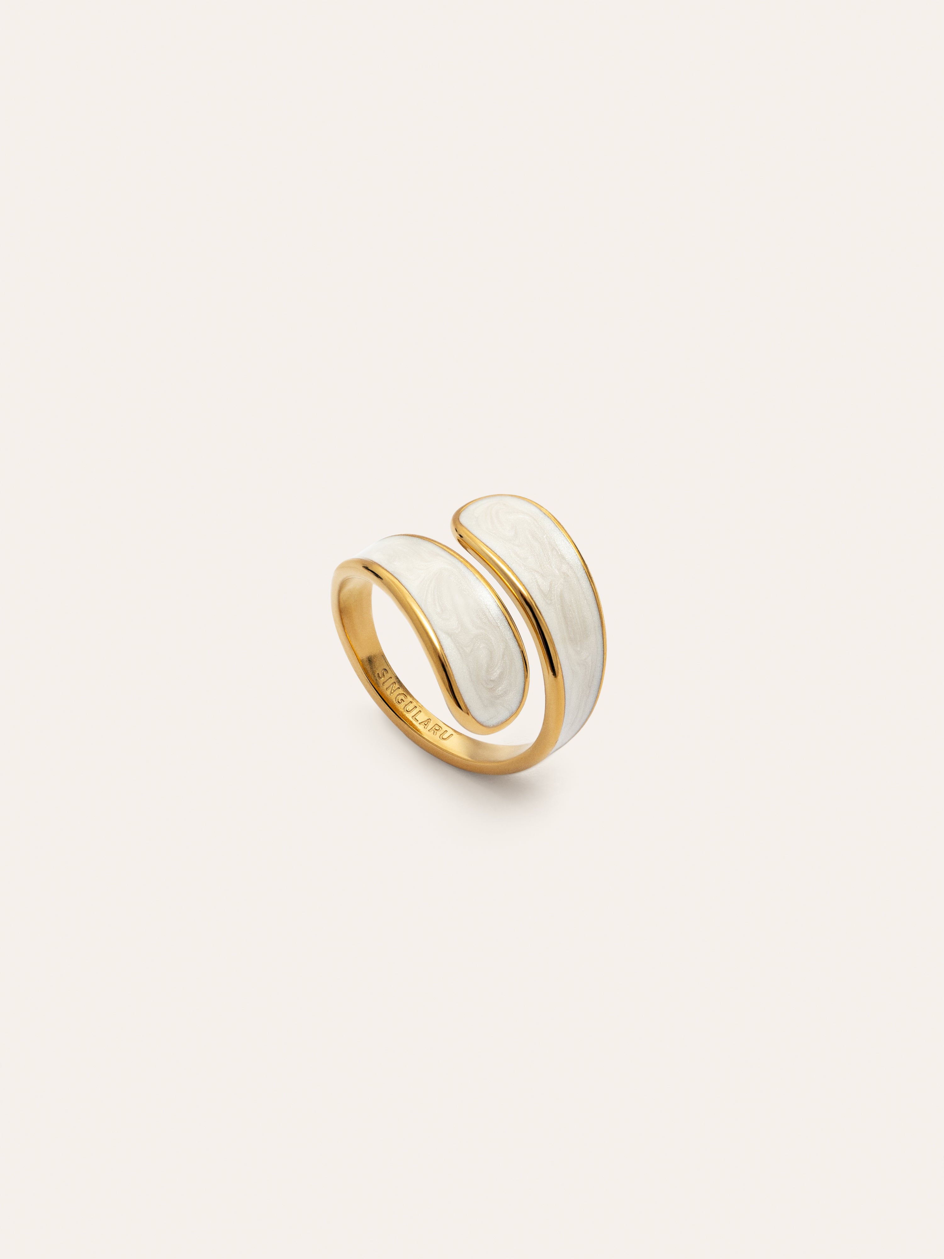 Abraccio White Ring Edelstahl, vergoldet