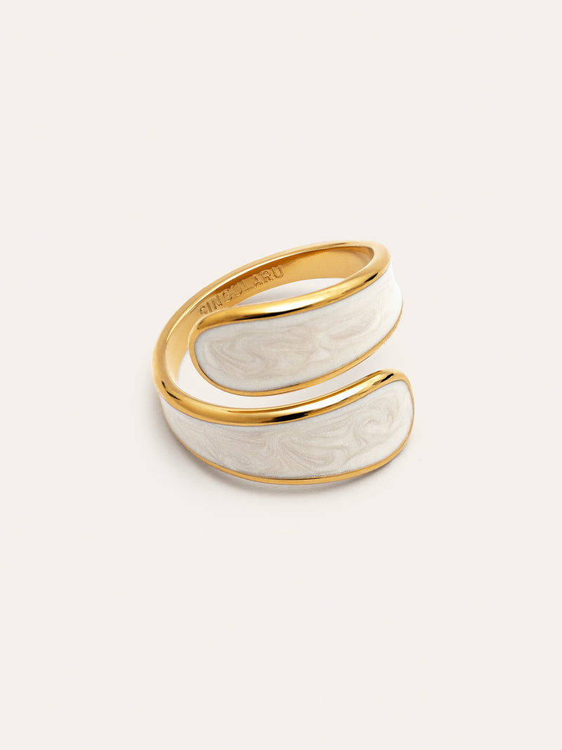 Anillo Abbraccio White Acero Baño Oro