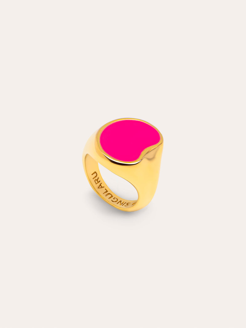 Signet Bean Neon Pink Enamel Ring, vergoldet