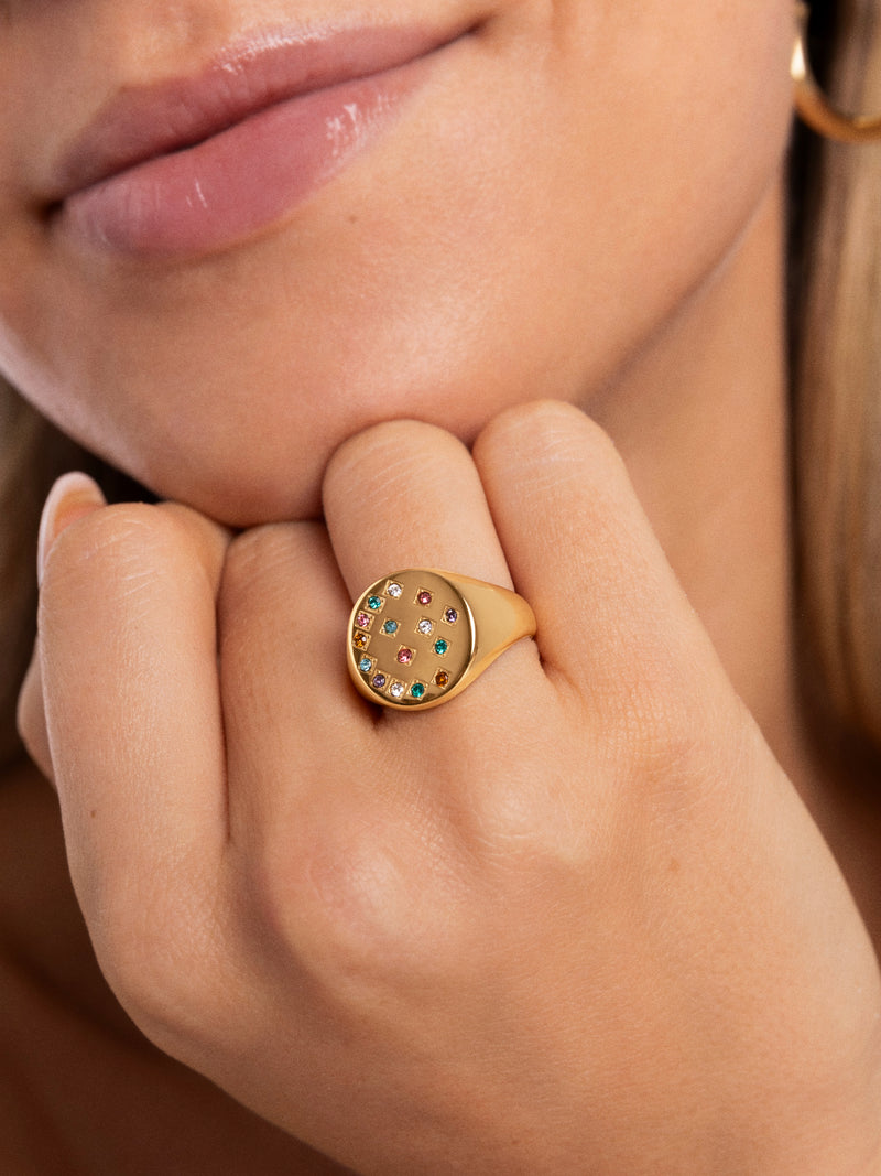 Bling Rainbow Ring Edelstahl, vergoldet