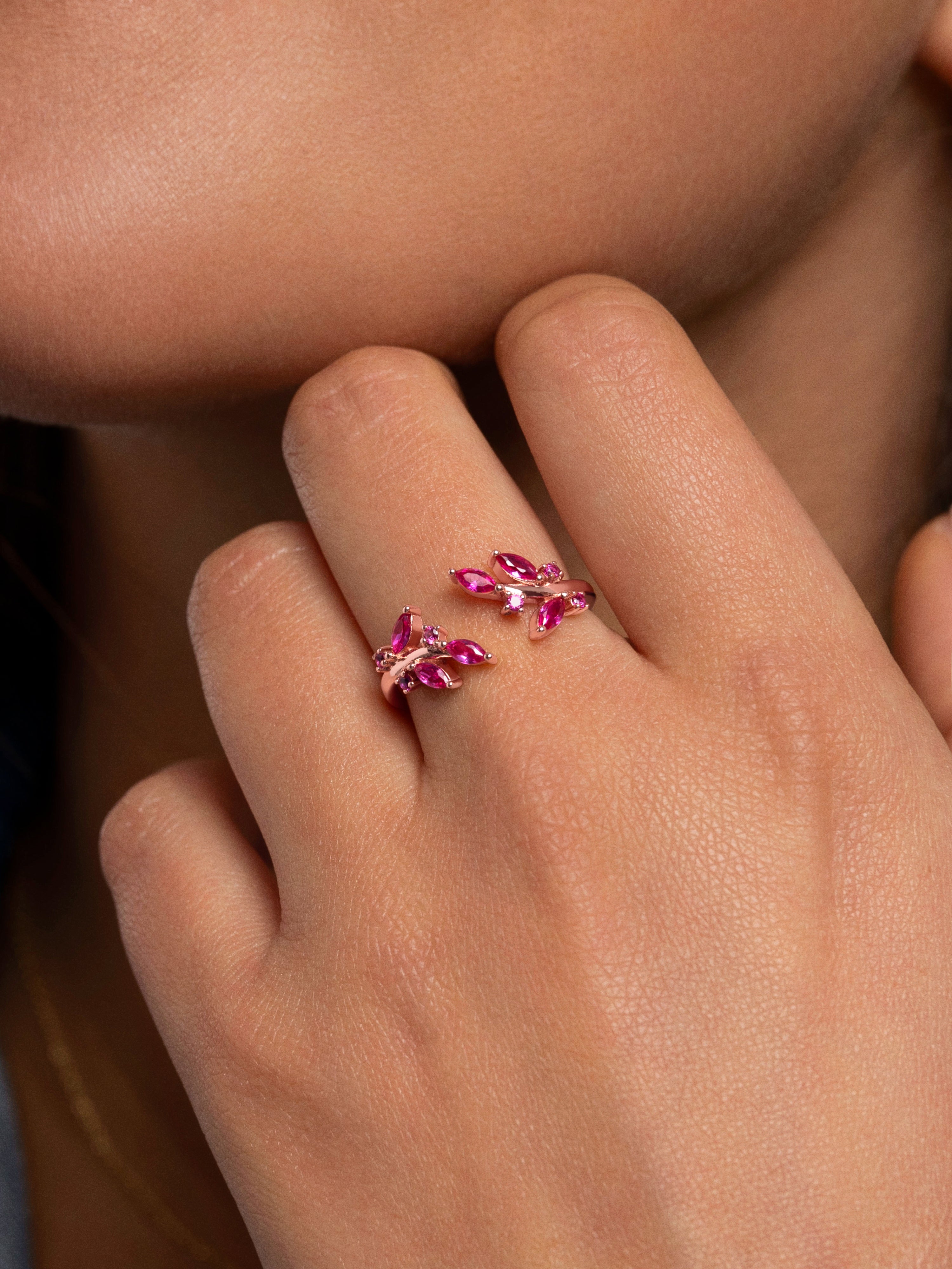 Anillo Buganvilla Raspberry Baño Oro Rosa