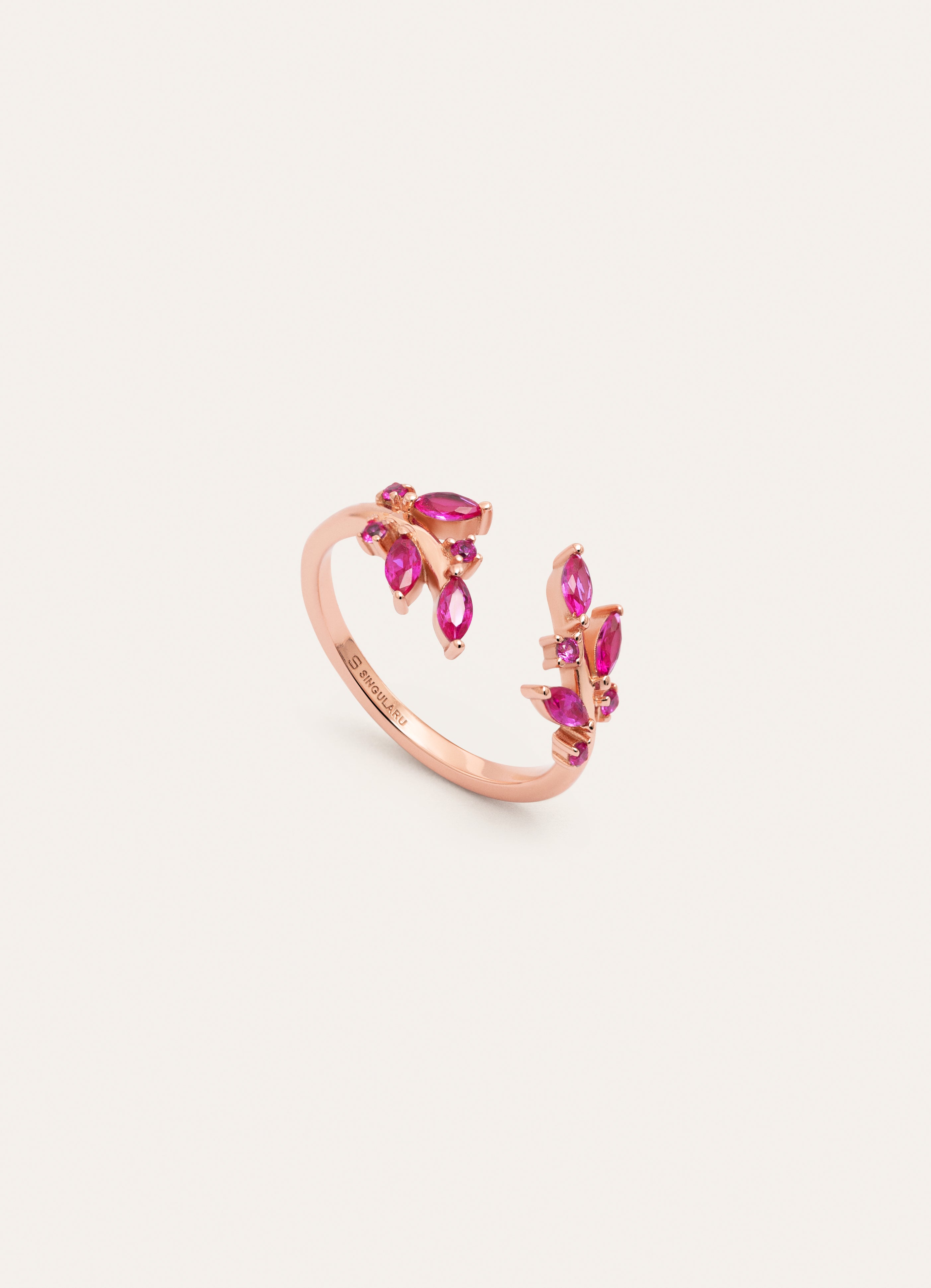 Anillo Buganvilla Raspberry Plata Baño Oro Rosa