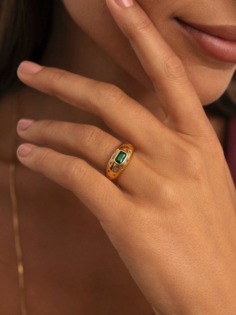 Bague Charlotte Émeraude Plaqué Or