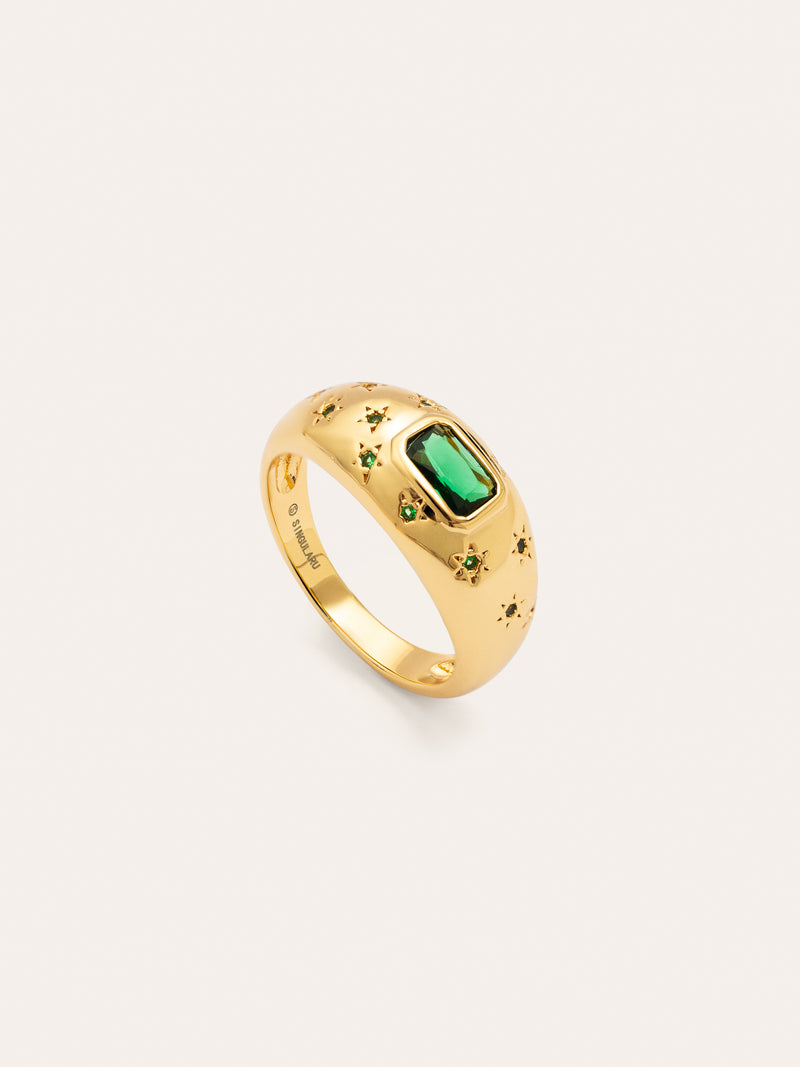 Bague Charlotte Émeraude Plaqué Or