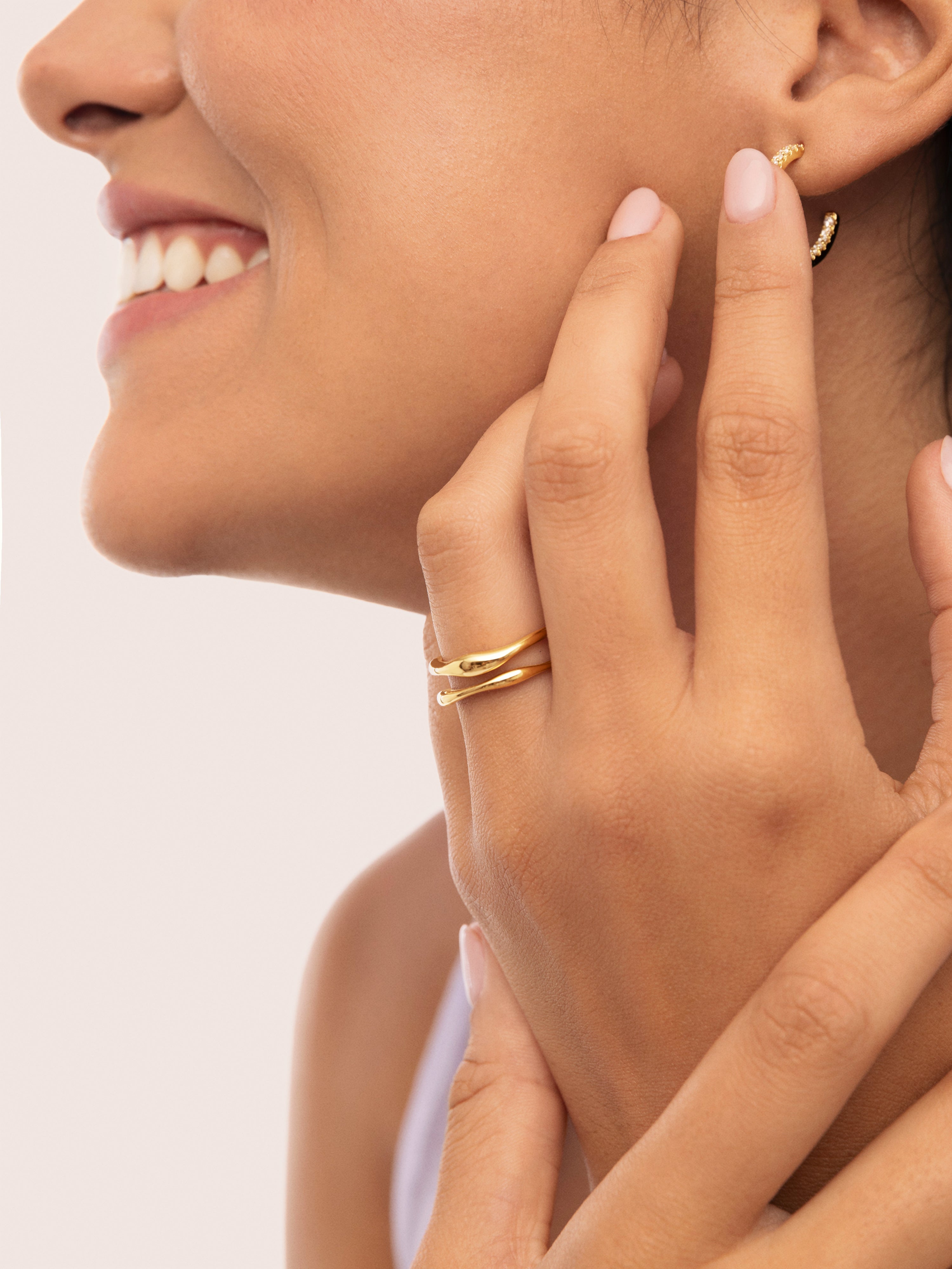 Anillo Doble Aire Acero Baño Oro