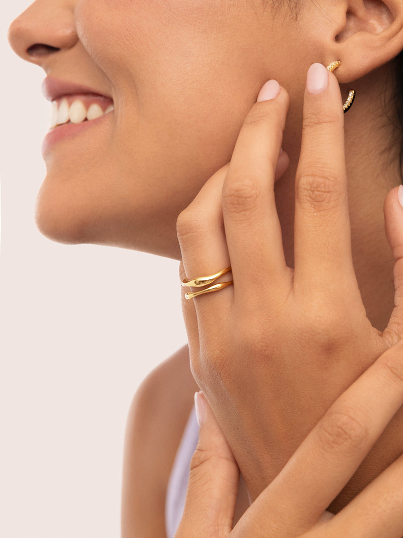 Bague Double Air Acier Plaqué Or