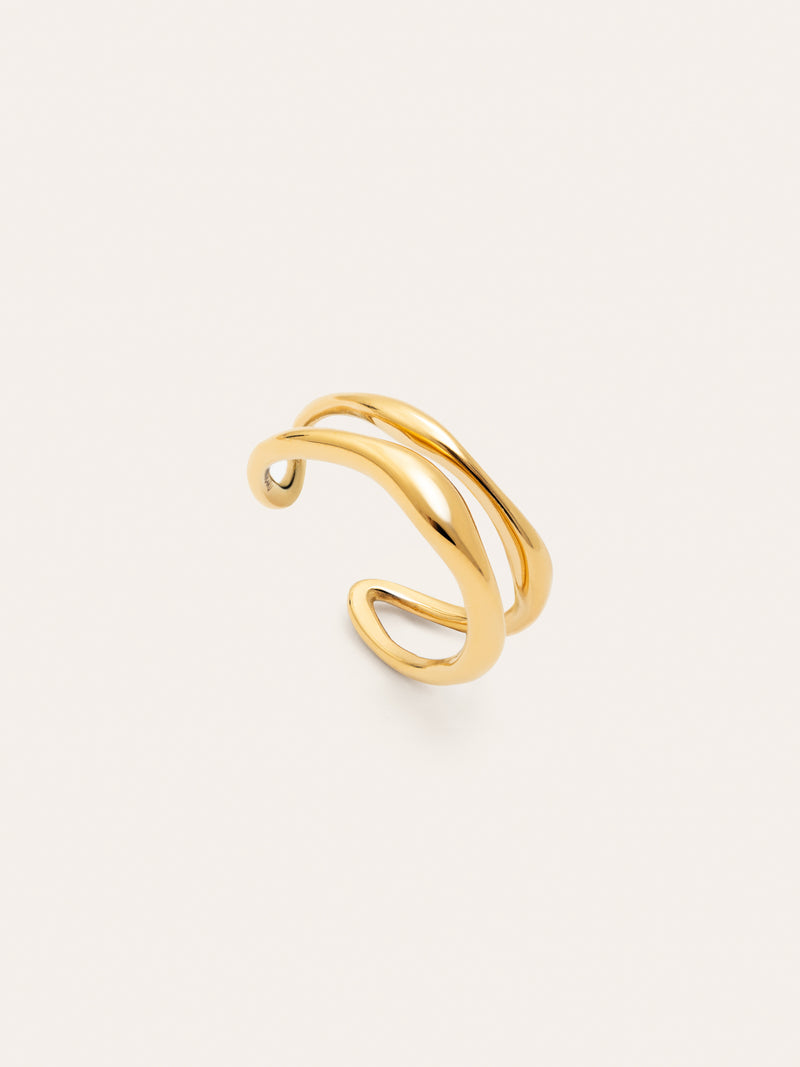 Bague Double Air Acier Plaqué Or