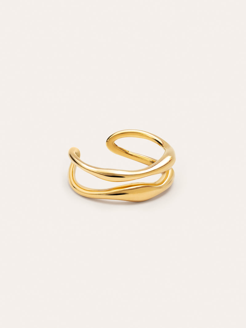 Bague Double Air Acier Plaqué Or