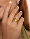 Anillo Double Cross Acero Baño Oro