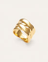 Anillo Double Cross Acero Baño Oro