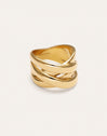 Anillo Double Cross Acero Baño Oro