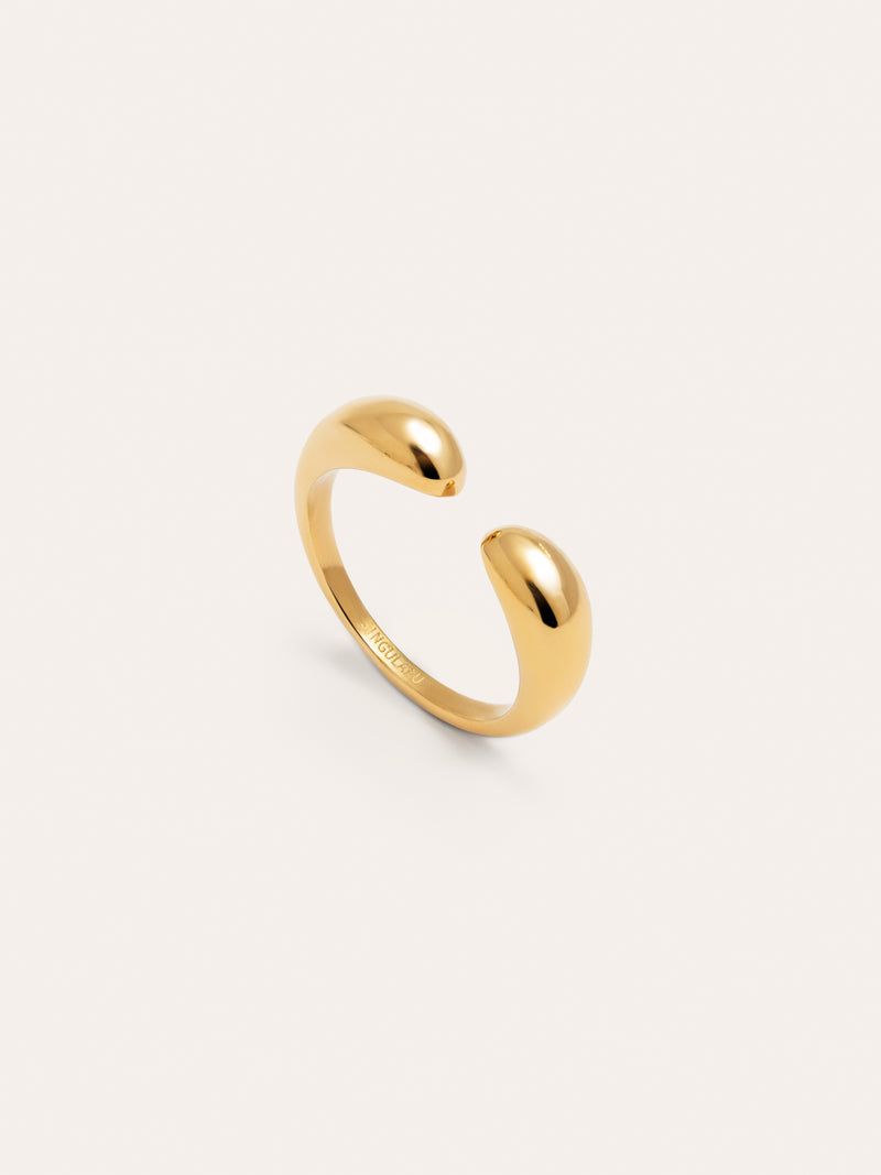 Anillo Doble Gota Acero Baño Oro