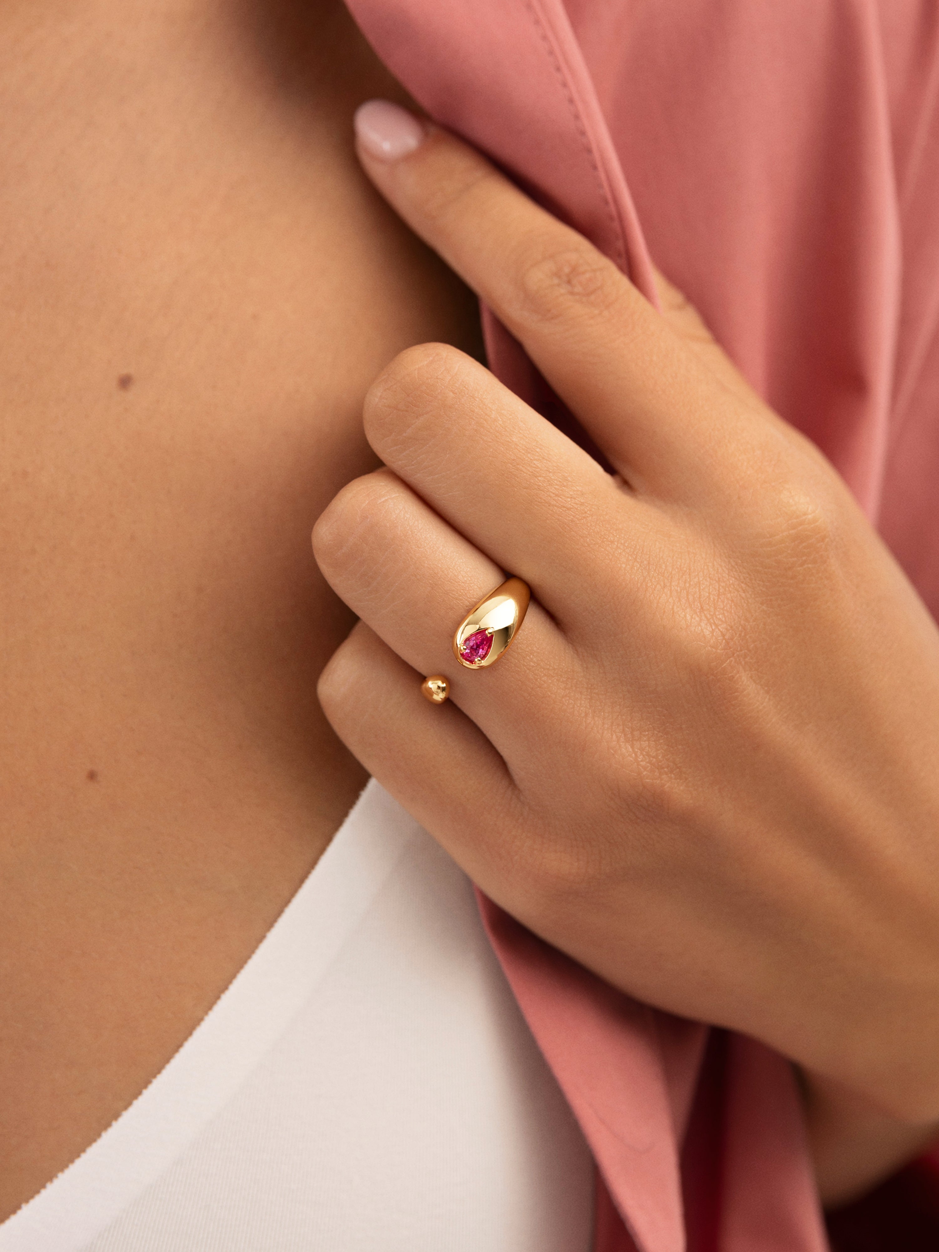 Anillo Doble Gota Pink Baño Oro