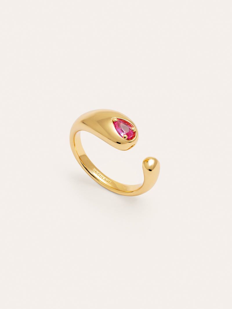 Anel Doble Gota Pink Banho de Ouro